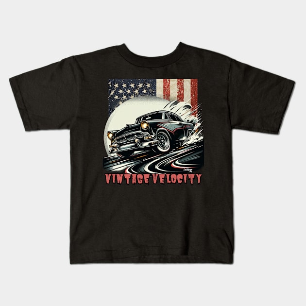 Velocity of Vintage Classic American Muscle Car - Hot Rod and Rat Rod Rockabilly Retro Collection Kids T-Shirt by LollipopINC